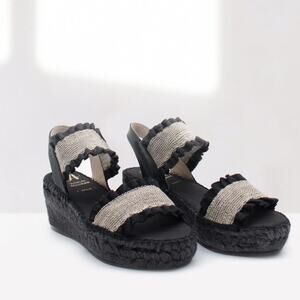 Juncal Aguirre - Mica Black Platform Espadrille Sandals Wedges